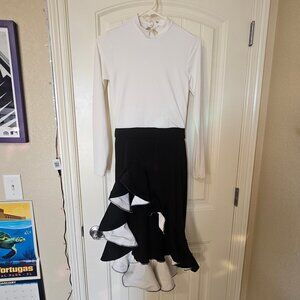 Long sleeve ruffle-skirt dress